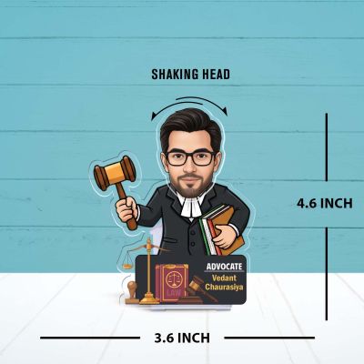 Personalized Advocate Caricature Standee with Shaking Head, Gift for Lawyer & Advocate, Office Desk Decor Caricature for Lawyer Law Student Solar Powered Moving Head